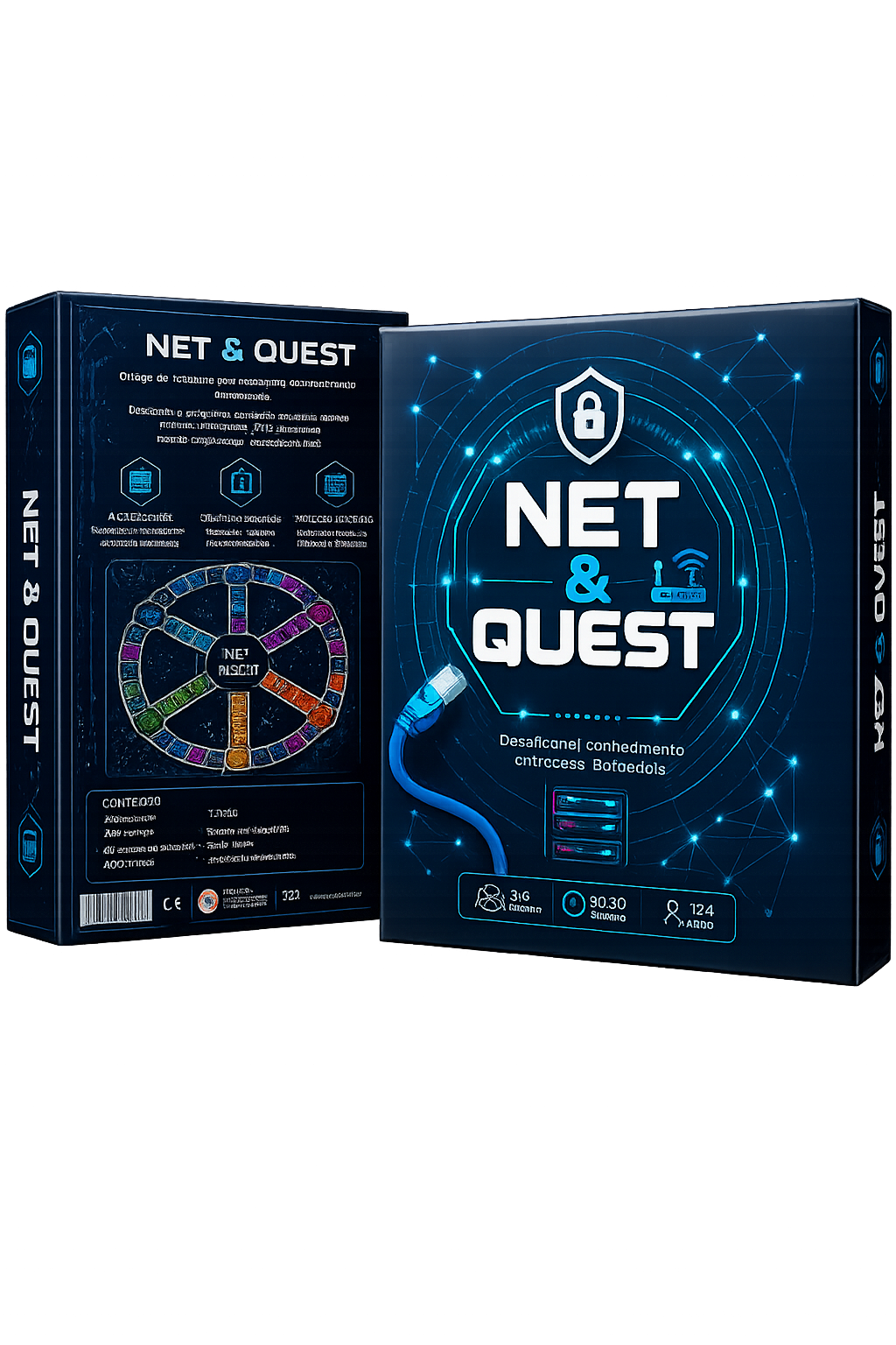 Caixa do jogo NET & QUEST, frente e verso